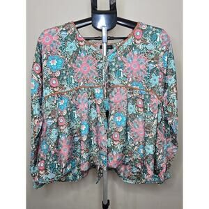 Karma Highway Women Floral Long Sleeve Blouse Muticolor Pink Blue One Size